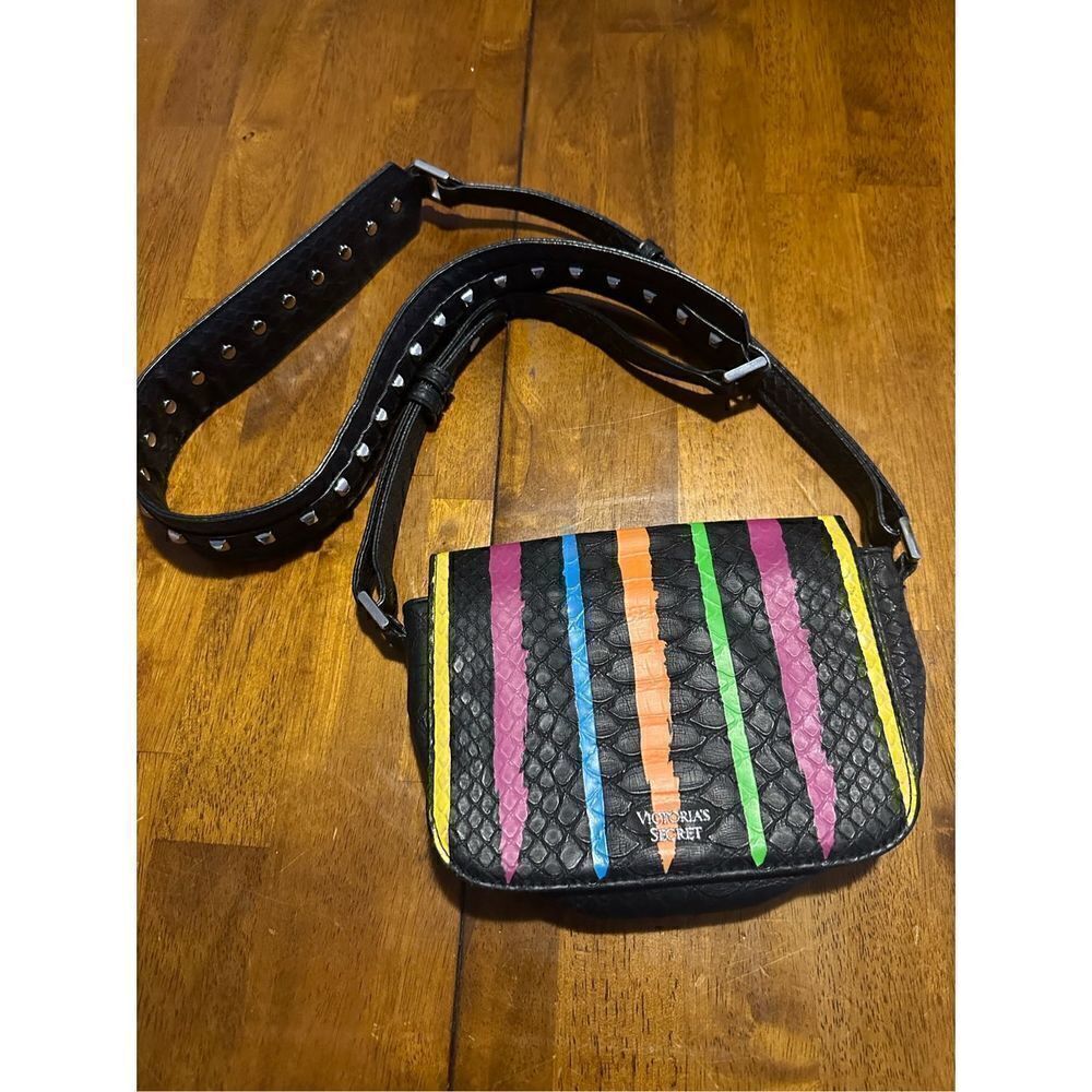 Victorias Secret Crossbody Rainbow Black Faux Crocodile Studded Strap